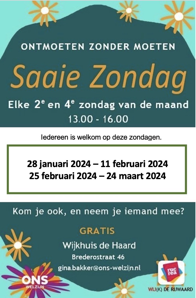 Saaie zondagen in januari - februari en maart 2024